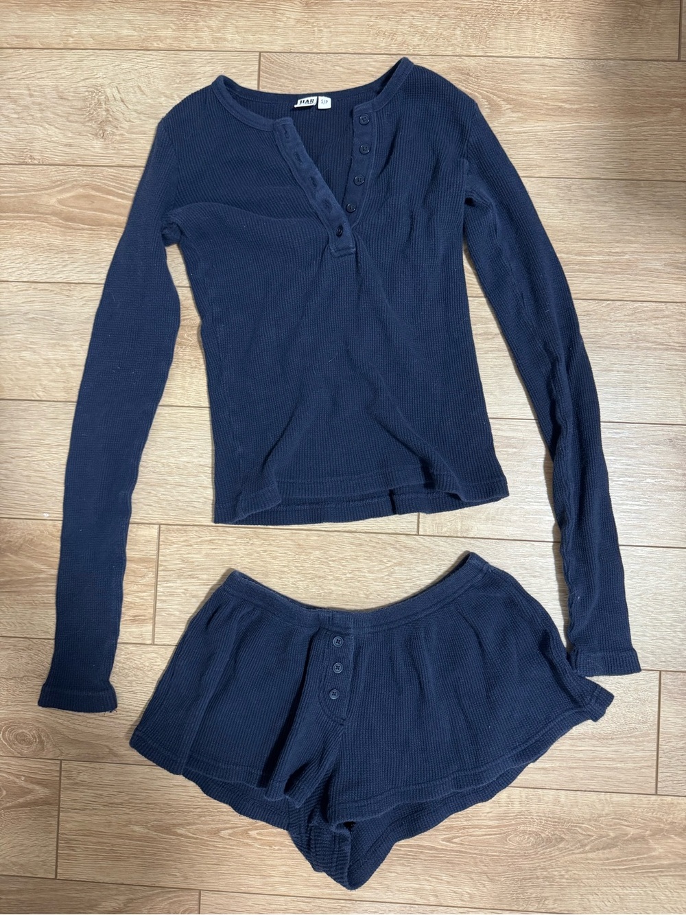 Harlow Navy Ribbed Henley Top & Button Shorts Set